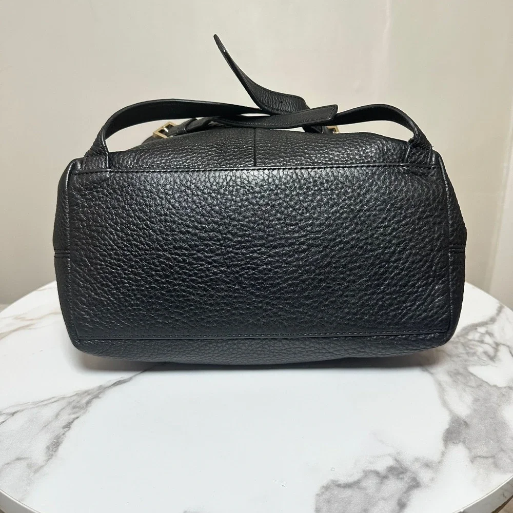 Kate Spade New‎ York Black Pebbled Leather Flap Drawstring Backpack